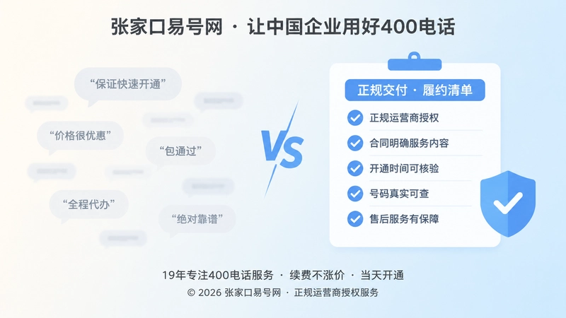 对比式扁平插画：模糊承诺与可核验履约清单对比